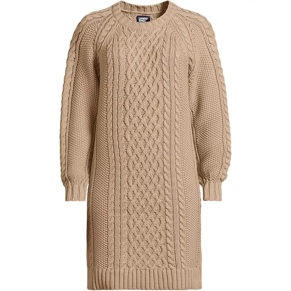 Land’s End Women's Cotton Blend Cable Crew Neck Sweater Dress